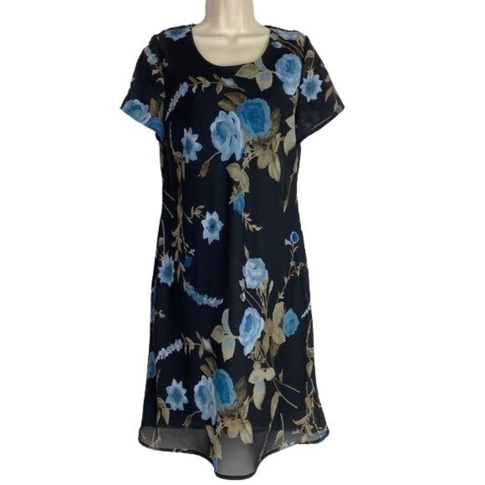 4/$25 Vintage Paquette Too Sheath Dress Floral Knee Length Short Sleeve Women 10